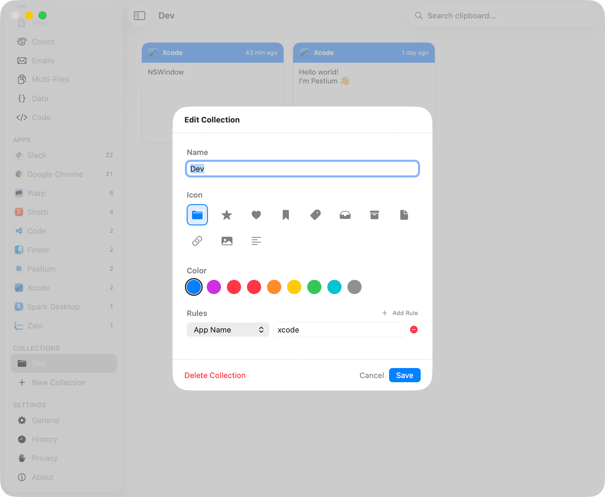 Pastium Smart Collections organizing clipboard history